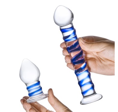 Szklane dildo i plug analny - Glas Double Penetration Set